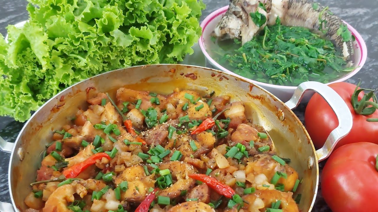 CÁ LÓC ĐỒNG nấu canh rau đắng đất CÁ KHO BA RỌI TÓP MỠ ngon miễn bàn ...