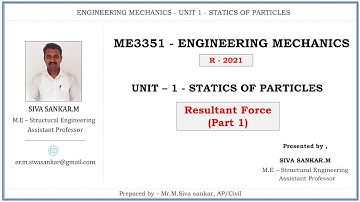 ME3351 - Engineering Mechanics | Unit 1 | Lec 04 (Part 1) - Resultant Force | Concurrent & Collinear