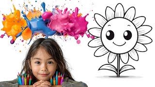 Funny Sunflower 🌻 Drawing For Kids - Flower Coloring Sketch For Children, Toddler And Kinder