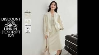 SENTUBILA Two-Piece Outfit for Women 2025 Autumn Hollow Embroidery Baseball Jacket & A-Line Elastic