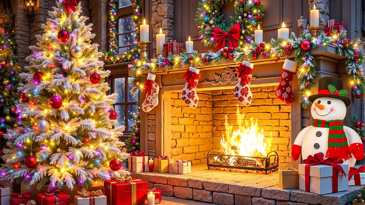 24/7 Cozy Christmas Fireplace Music ☃️ Relaxing Instrumental Christmas Music 🎁 Christmas Ambience