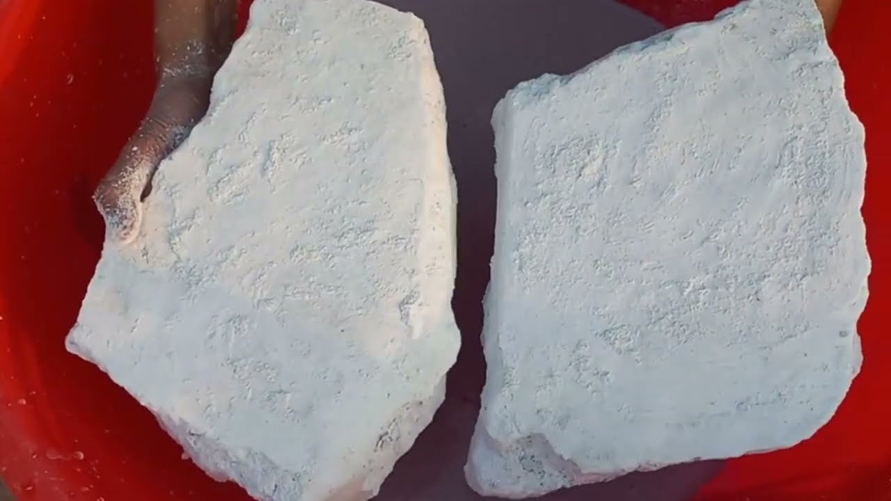 White Clay Marble Powder crumbling and dipping in lots of Water asmr 