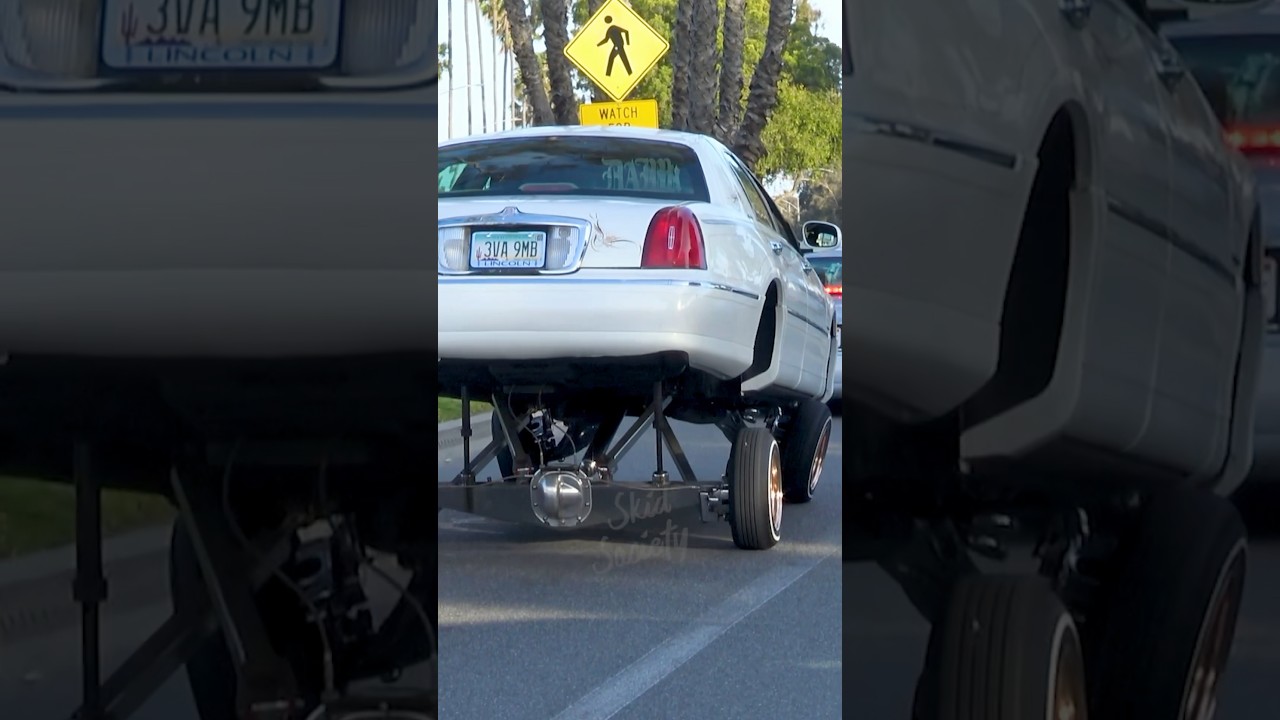 HIGH LOCKUP LOWRIDER Lincoln Town Car raising up, bouncing & cruising in California!
