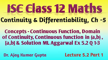 ISC Class 12 Maths | Continuity & Differentiability | Concepts - Continuous function & Ex5.2 Q 1-3 |
