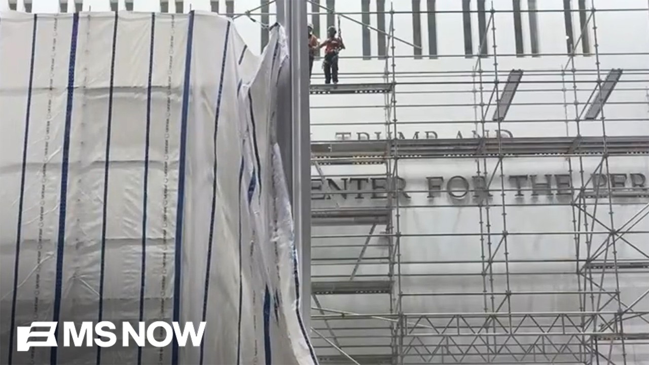 WATCH: Trump name removal from Kennedy Center blocked by tarp