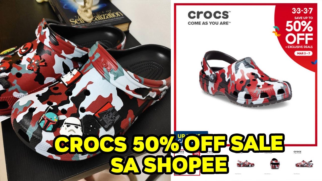 UNBOXING Crocs Classic Printed Camo Clog in Black Red SHOPEE SALE