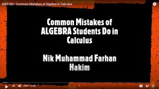 MAT183 - Common Mistakes of Algebra in Calculus