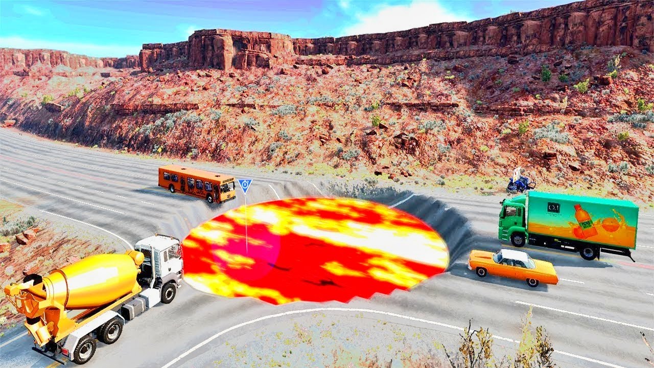 Cars vs Giant Lava Crater - BeamNG.Drive | Massive Lava Pit | BeamNG Creation