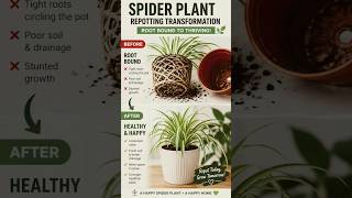 Spider plant repotting before and after 🌱Root bound plants stop growing – here’s the fix!