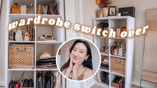 CLOSET SWITCHAROO VLOG spring & summer wardrobe switch-over 2021 part 1 | handbags & accessories