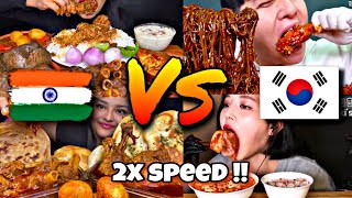 Indian🇮🇳 vs Korean 🇰🇷 Mukbangers Eating Compilations in 2x speed !! | ASMR satisfying viral Eating