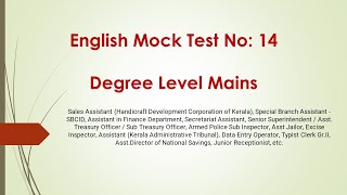 English Mock Test No 14 For Degree Level Mainssecretariat Istant, Excise Inspector, T.jailor