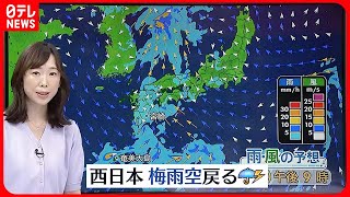 【天気】西日本はくもりや雨  北日本や関東・北陸は晴れ  奄美地方では土砂災害に警戒