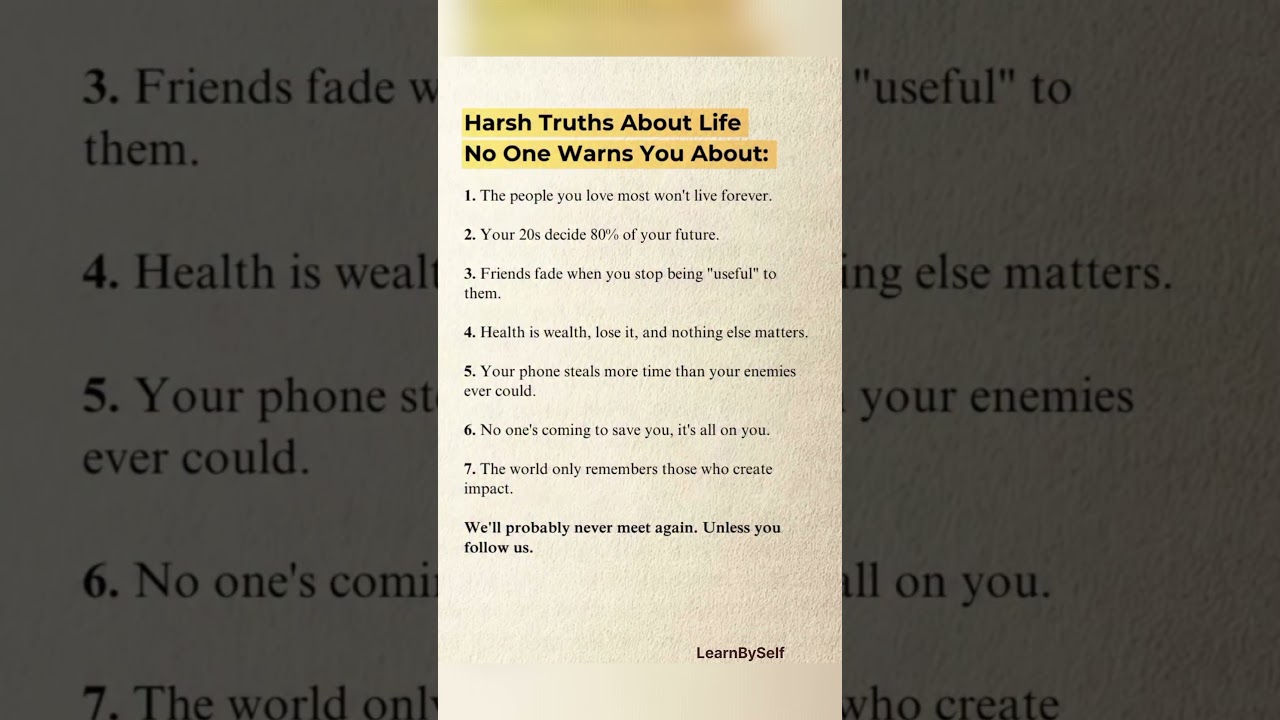 Harsh truth about life no one warns you about