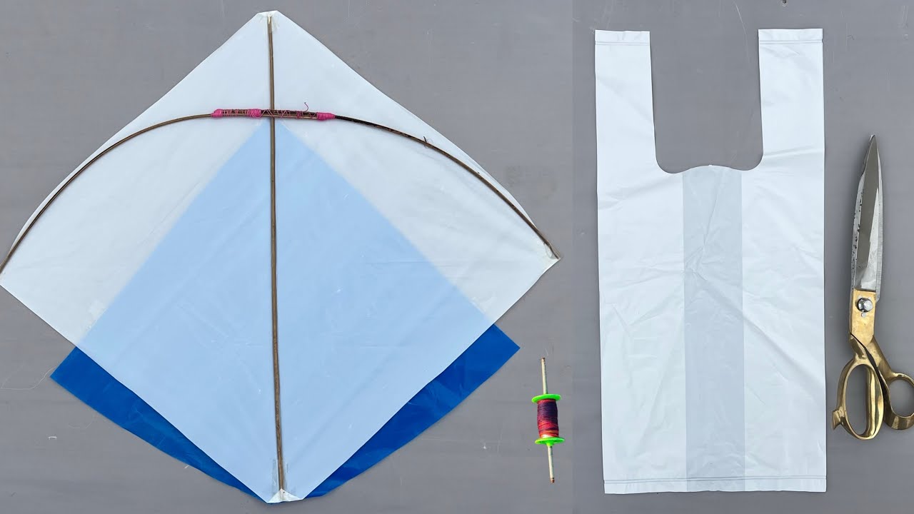 How To Make A Kite With Plastic Bag Shopper & Broom Sticks || 2tawa Kite Making At Home Simple Steps