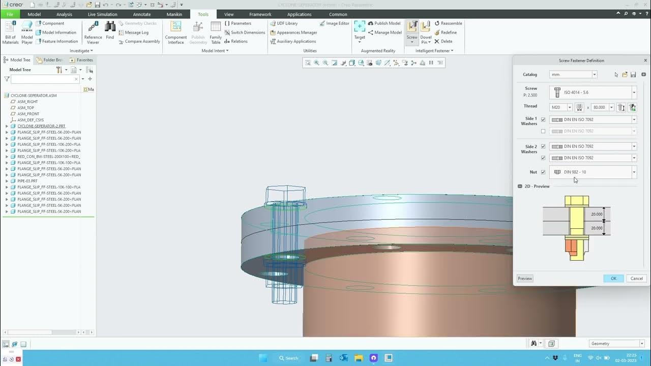 How to create Nut & Bolt in Creo automatic fasteners in Creo create