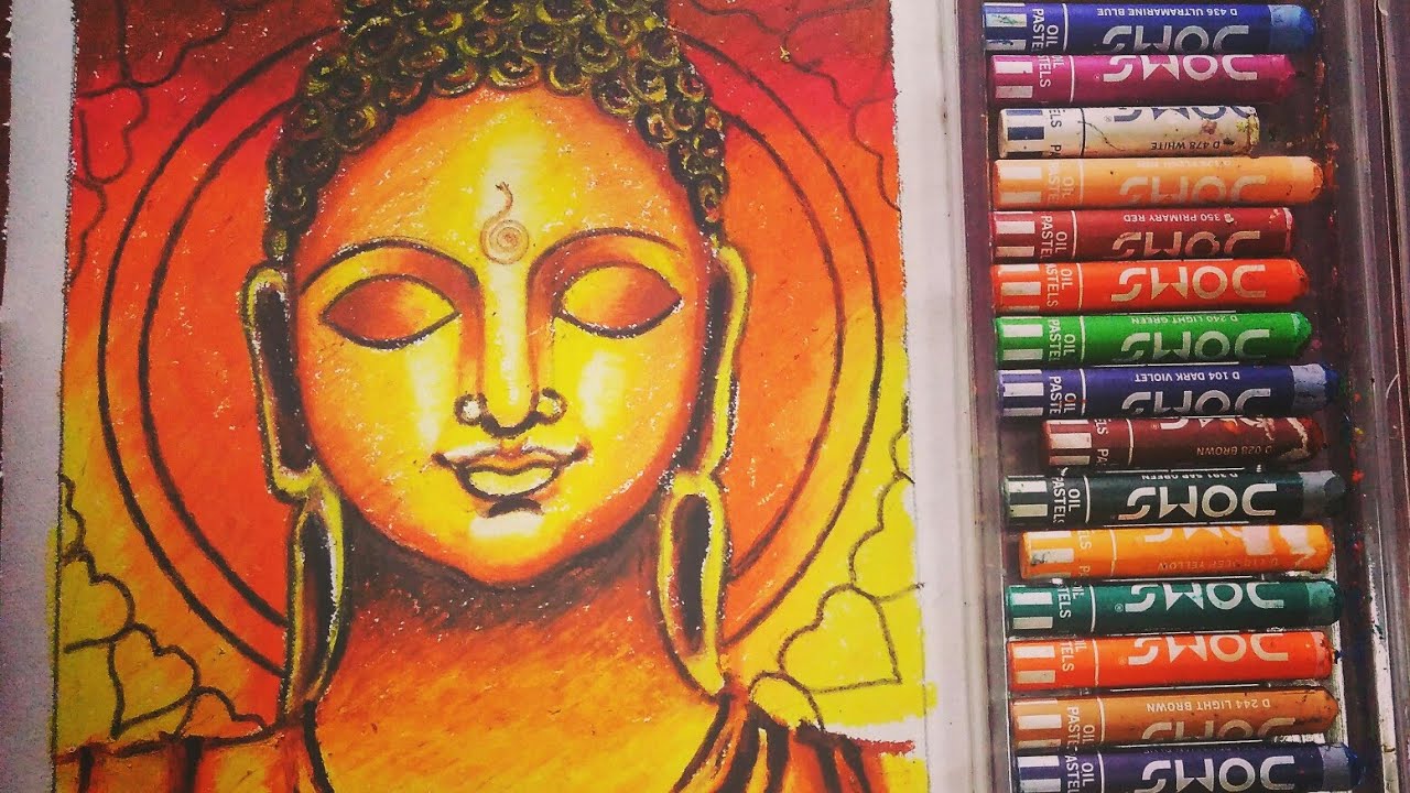 Lord Buddha drawing,Lord Buddha drawing with oil pastels,How to draw