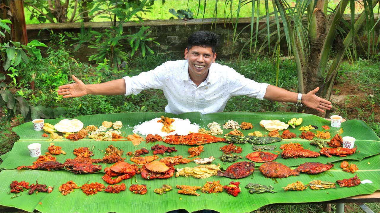 ONAM SADHYA | 100 Verieties Of SEA FOOD Sadhya | Tasting 100 Fish Items In Our Village