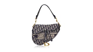 Christian Dior Oblique Embroidered Saddle Bag Blue