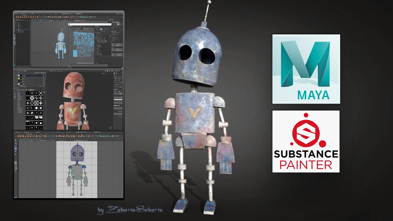 Maya and Substance Painter Model and texture Old 3D Robot part 1 - YouTube