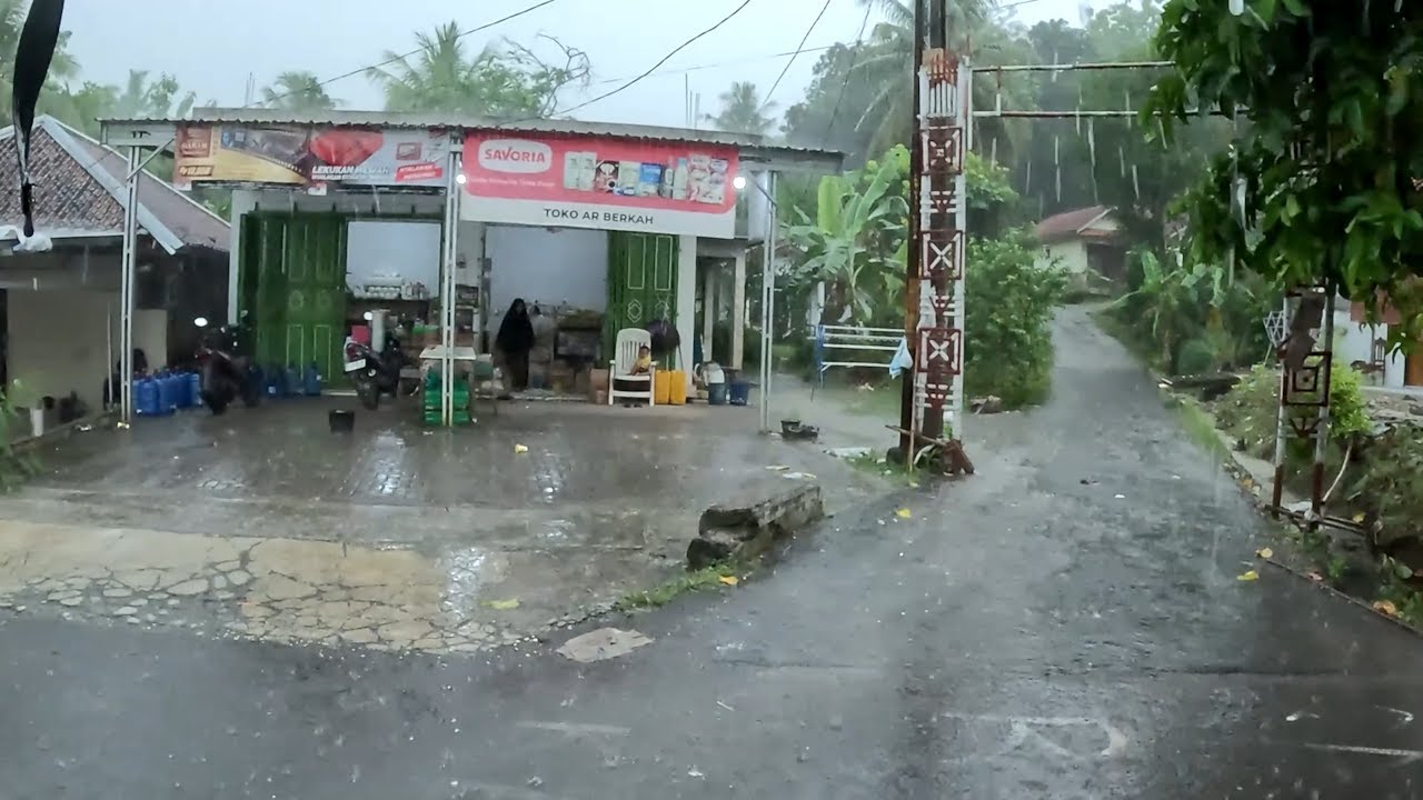 Extreme Rain Walk in Peaceful Village with Fierce Wind and Loud Thunder Night ASMR 4K Video 35