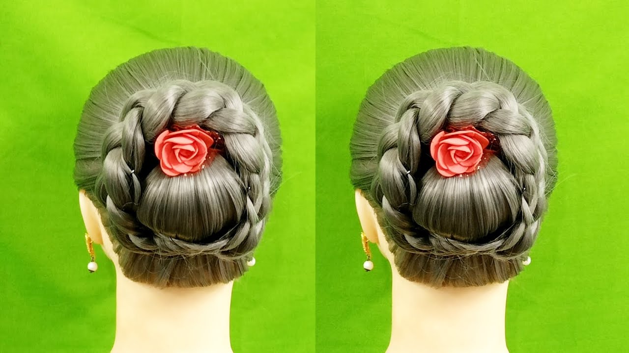 Elegant Low Bun Hairstyle |Elegant Hairstyle For Long Hair |Lahnga Saree Hairstyle #easyhair.