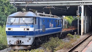 《隅田川貨物向けレール臨貨(返空)》EF210 113号機[新]+積車国鉄チキ2両+タキ4両+検査入場コキ1両が新川崎駅を通過！(臨8764列車・石油返空)