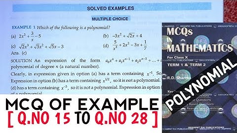 RD SHARMA CLASS 10 MCQ OF EXAMPLE [Q.NO-15 TO Q.NO-28] CHAPTER 2 POLYNOMIAL/MATH FEAR/CBSE