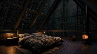 Midnight Rainfall Ambience - Fireplace Cracklings ⛈️ Relaxing Bedroom Rainy Night Ambience for Sleep