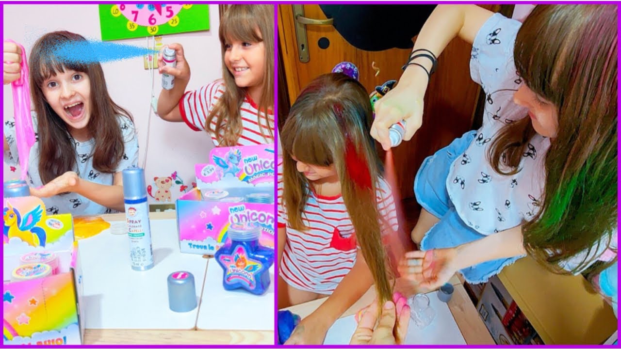 Slime e capelli arcobaleno per Alyssa e Azzurra! 🦄Con gli Unicorn magic potion