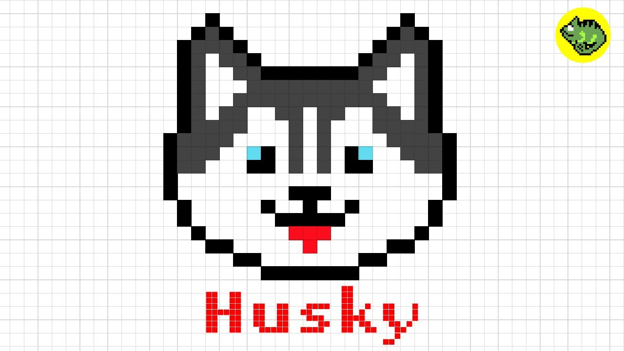 Ilustração de pixel art animal cão husky