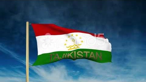 Tajikistan Flag Slider Style With Title. Waving In The Wind With Cloud