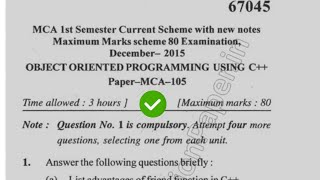 2015 Mdu MCA 1st Sem Object Oriented Programming Question Paper #MduQuestionPaper