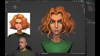 30 min Redhead girl bust sculpting in Blender and then Artstation portfolios reviews