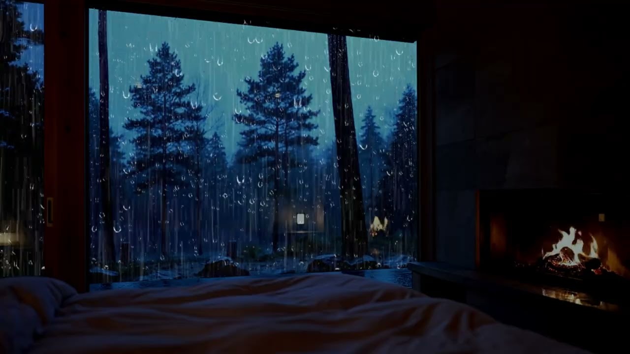 NO ADS 3 Hours | Rain on Roof & Warm Fireplace in a Hidden Attic Nook 🌧️📚 Calm Your Mind & Focus