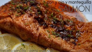 Salmón 🍣 con ajo y mantequilla, fácil 🍛 (6 INGREDIENTES y sin horno)