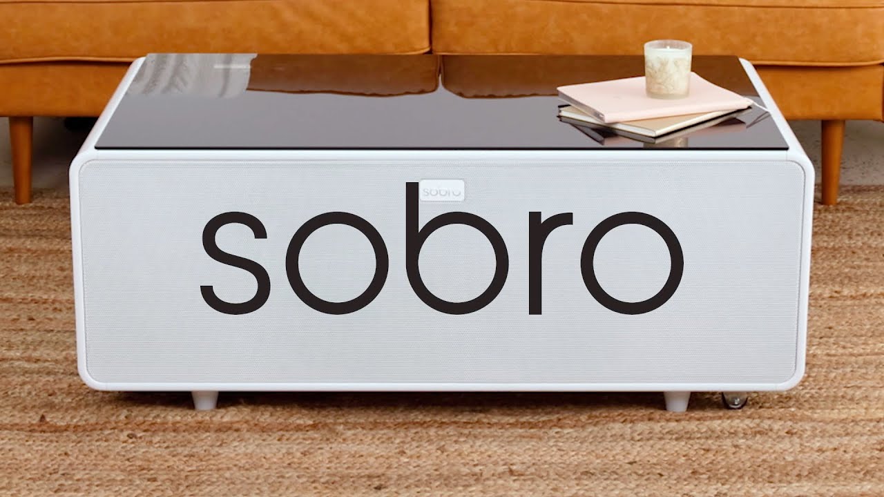 Sobro Coffee Table with Built in Fridge Speakers Outlets LED Light