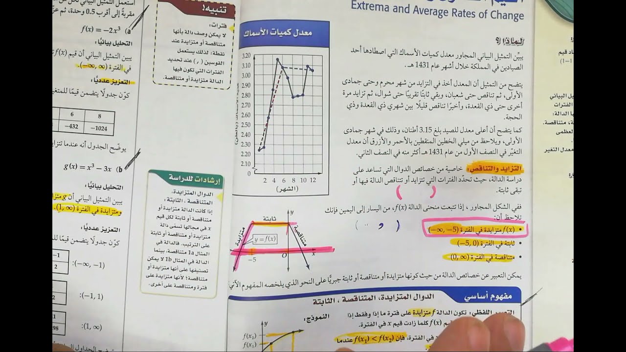 القيم القصوى ومتوسط معدل التغير/التزايد والتناقص
