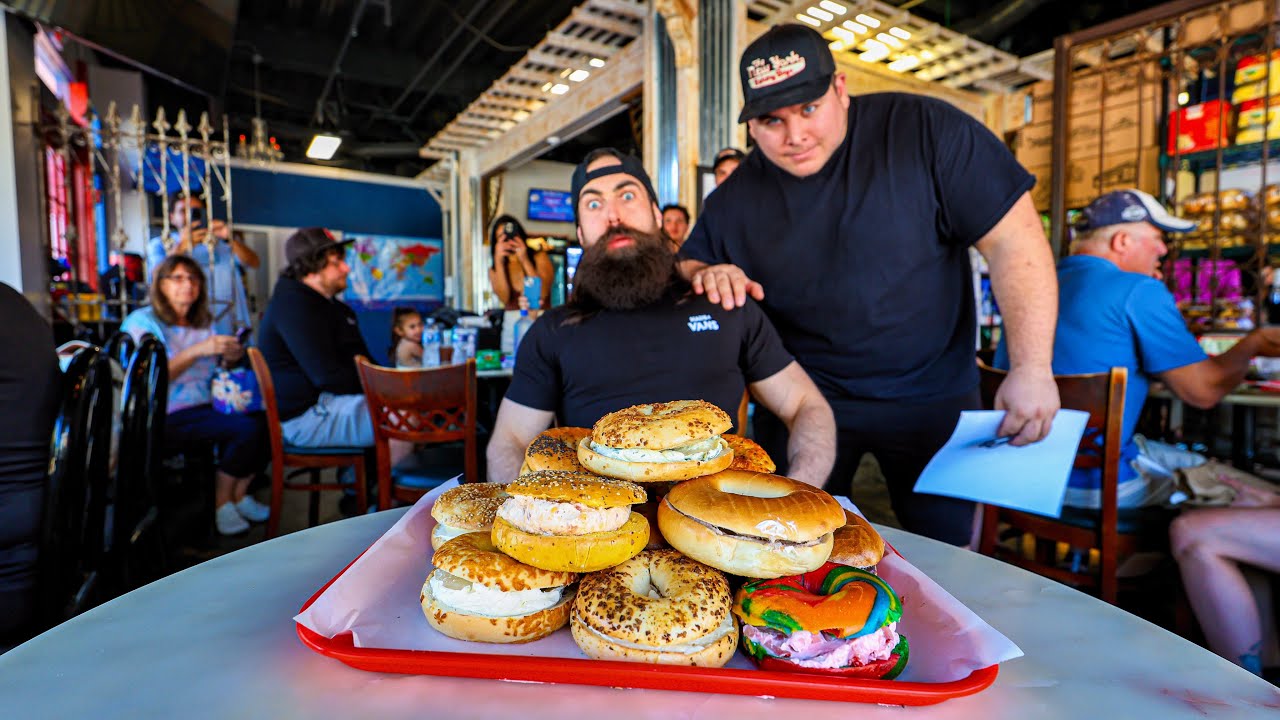 WIN $250 CASH IF YOU CAN FINISH THIS UNBEATEN BAGEL CHALLENGE IN FLORIDA! | BeardMeatsFood