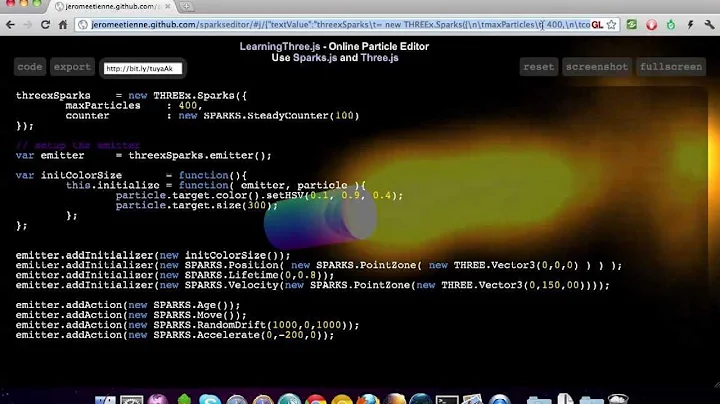 Learning Three.js: particle editor with sparks.js