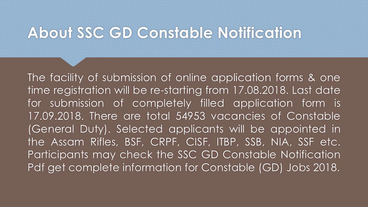 SSC GD Constable Recruitment 2018 Online Form for 54953 Constable Jobs