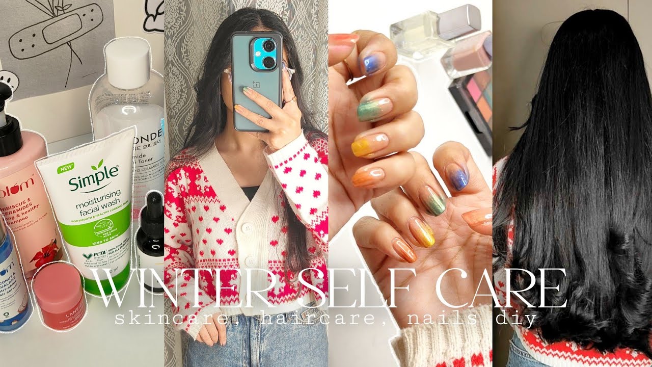 winter self care routine 🌨✨️ my pamper routine, haircare, skincare, ombre nails diy, winter glow up.