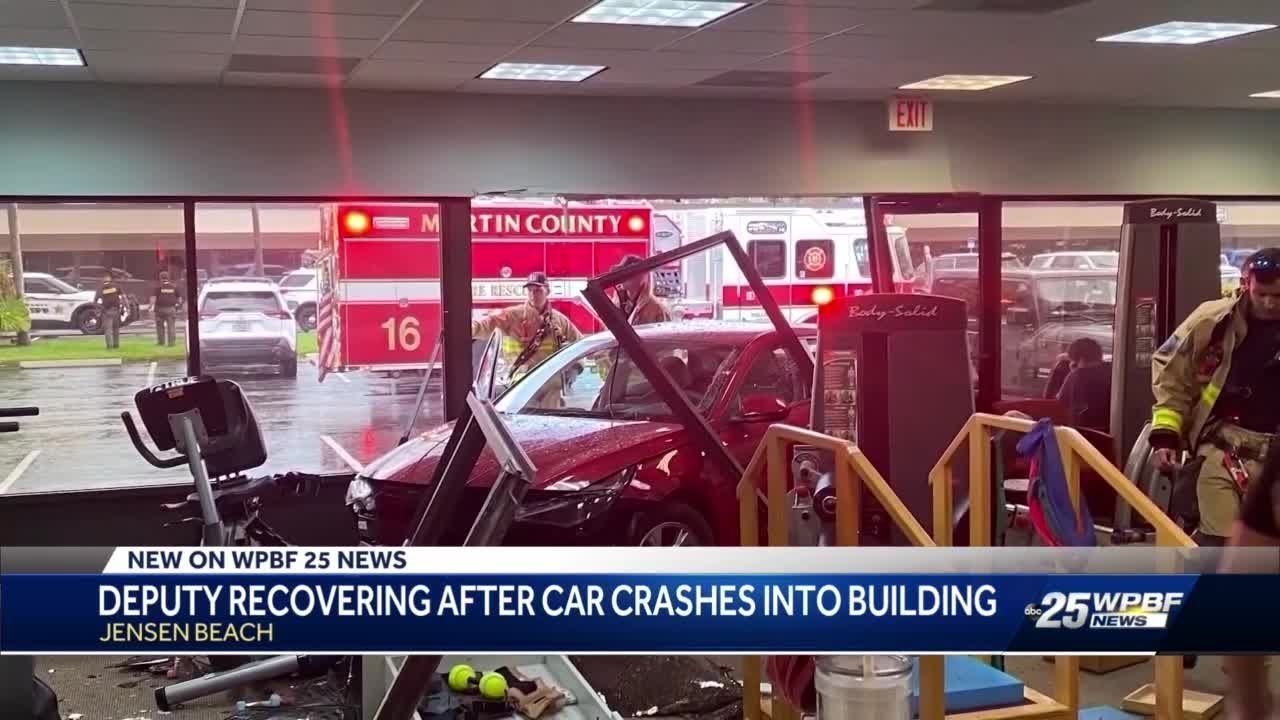 Deputy recovering after car crashes into building - YouTube