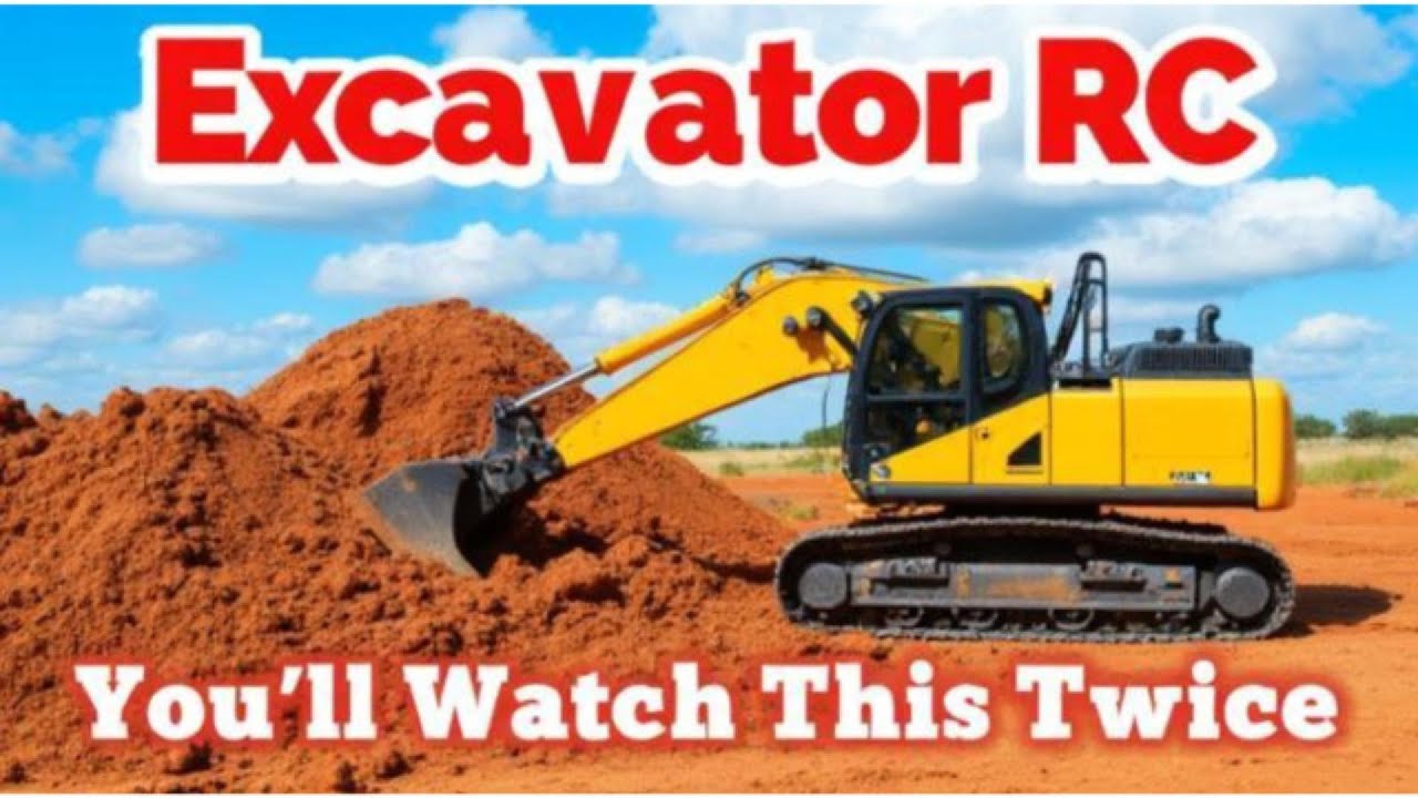 Радиоуправляемый экскаватор играет в песочнице.