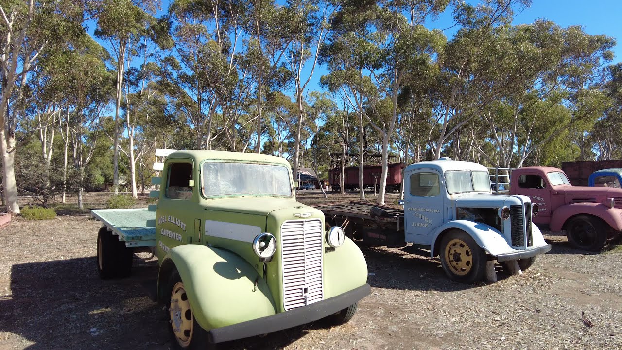 Vintage trucks outside the Old Tailem Pioneer Village, South Australia