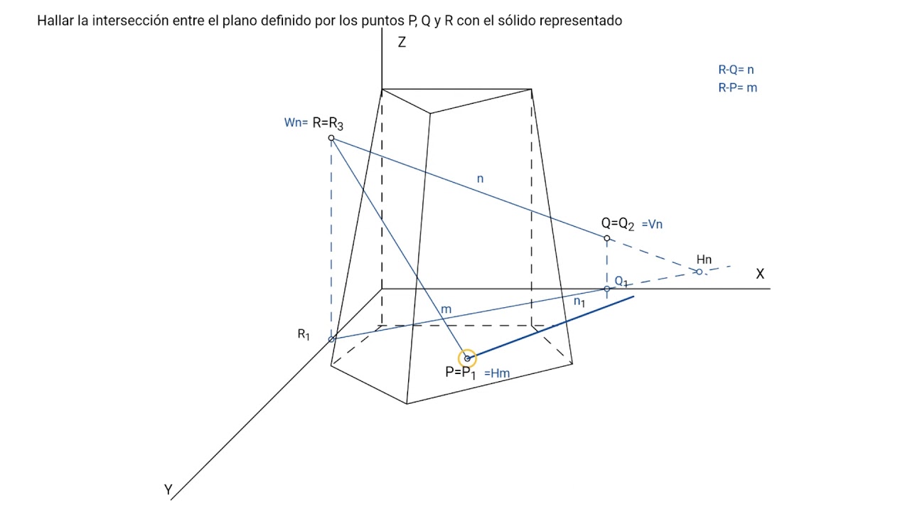 Sección a sólido de plano definido por puntos. Sistema axonométrico.