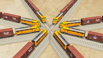 Impossible Four Rail Tracks Merging Crossover Vs Trains Crossing - BeamNG.Drive