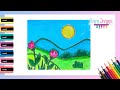 Cómo dibujar un Paisaje de Primavera fácil - dibujos de paisajes Paso a paso