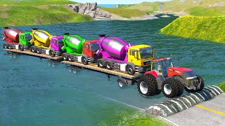 Cars Speed Bumps Flatbed Truck - Cars vs Deep Water - #beamngdrive