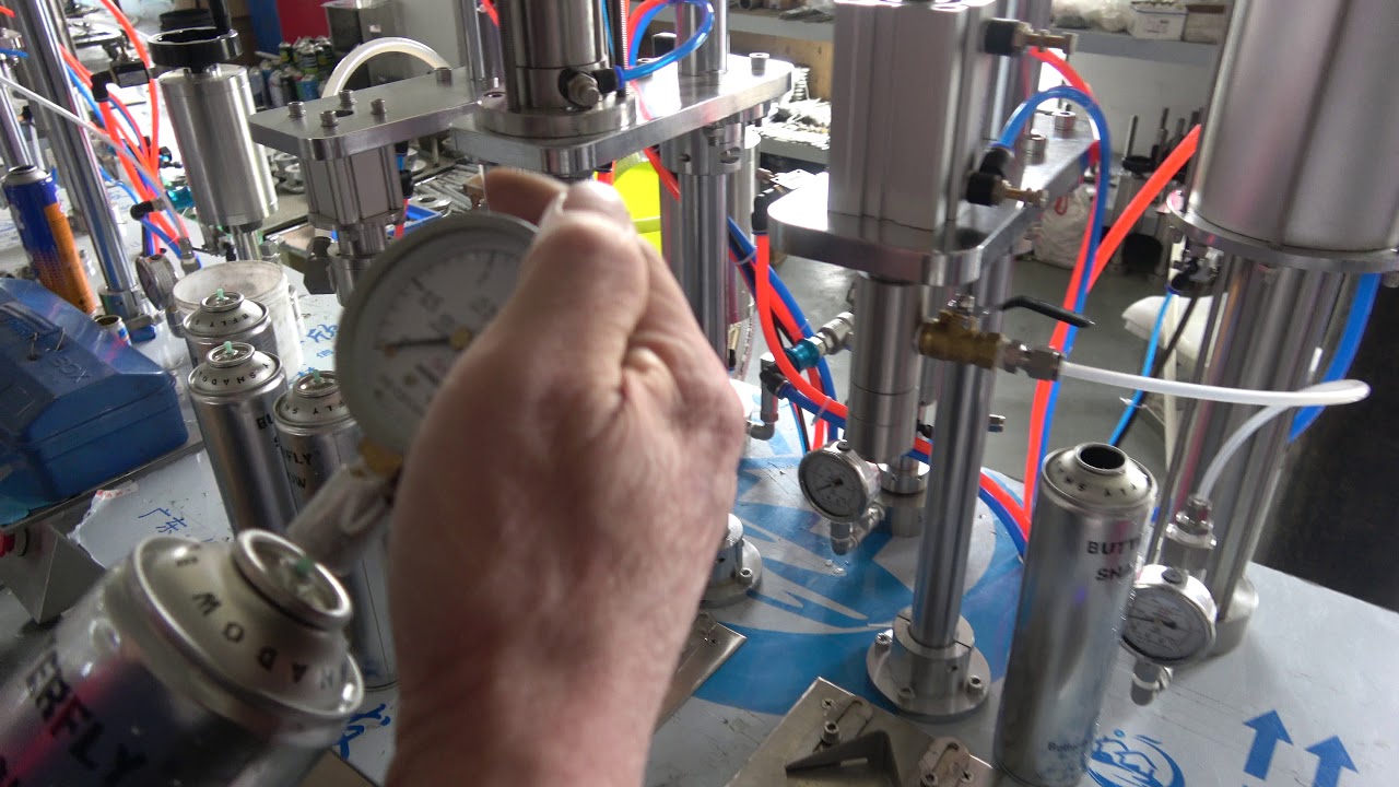 Manual Aerosol Filling Machine, testing video with bigger cans and normal valve Manual Aerosol Filling Machine, testing video with bigger cans and normal valve